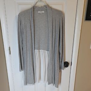 Fever Light Gray Cardigan with Sheer Accent